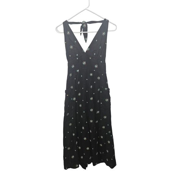Urban Outfitters Dresses & Skirts - Vintage y2k Babydoll Embroidered Black Floral Dress Urban Outfitters Sz M Halter